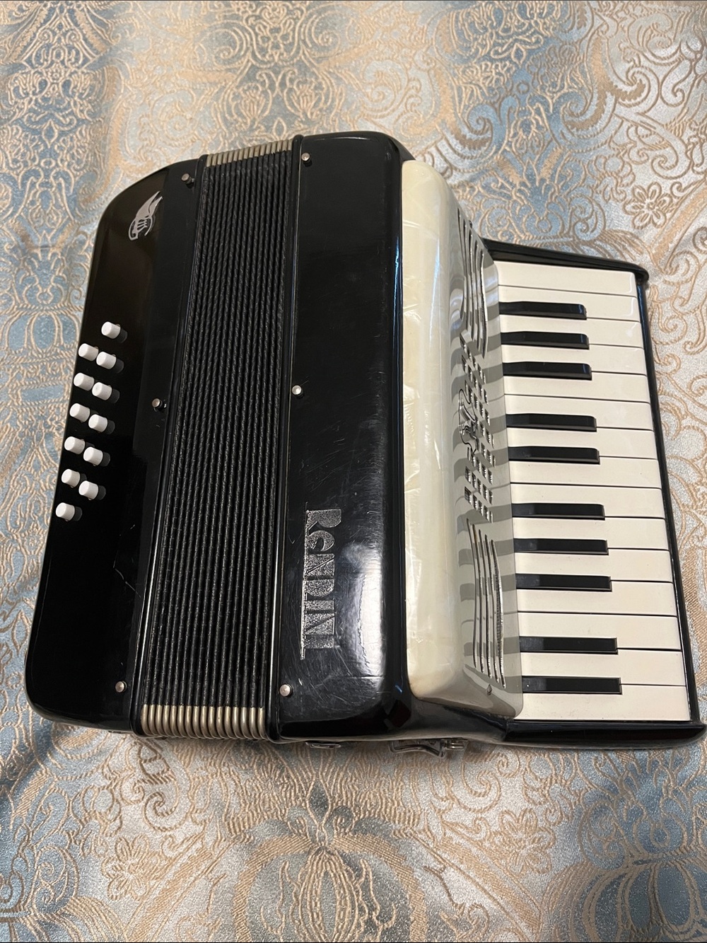 Rondini Black Accordion Portable Piano-Style Accordion Made in Italy 12”x13”